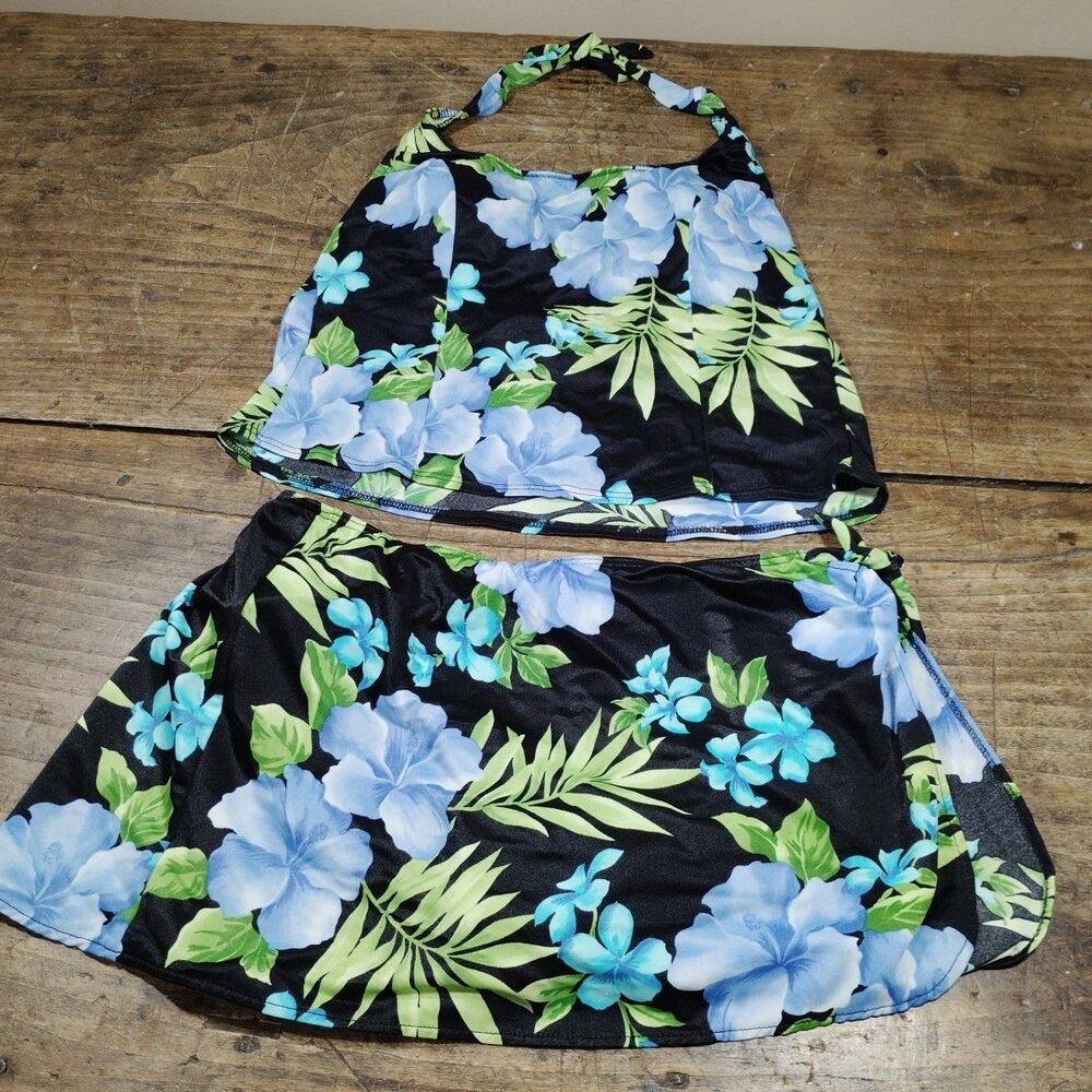 Miraclesuit Womens Sz 14 Swim Skirt Tankini Bikini Bottom Halter Floral Swimsuit